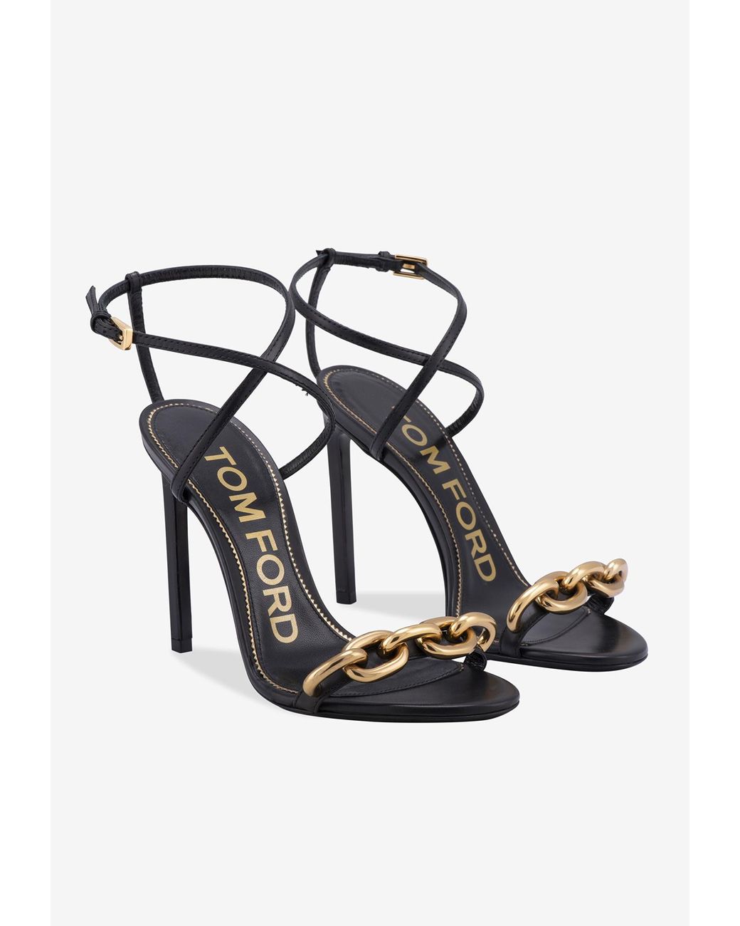 Tom Ford Leather Sandals With Chain Trim in Black | Lyst