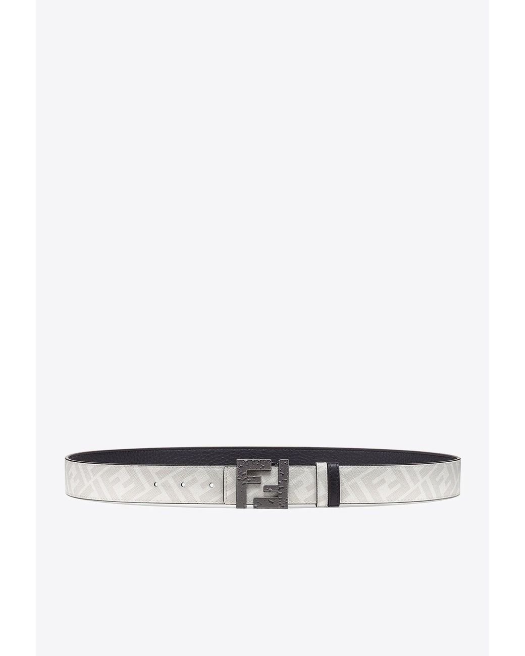 Fendi Logo Leather Reversible Belt in White for Men Lyst