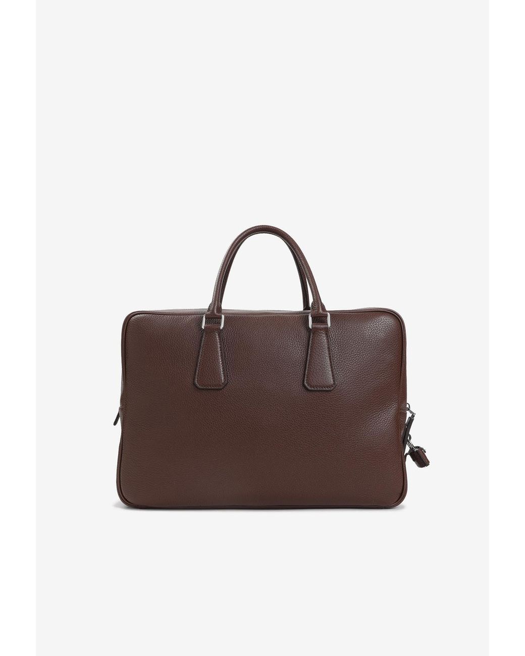 Prada Brown Triangle Logo Leather Briefcase for men