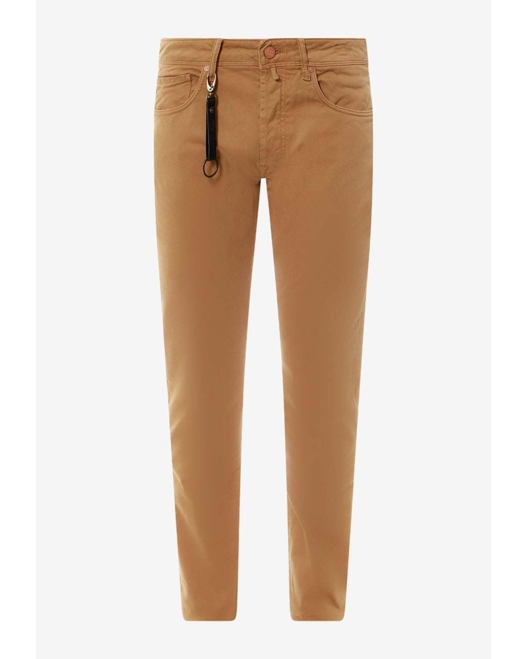 Incotex Natural Suede Logo Patch Straight-Leg Pants for men