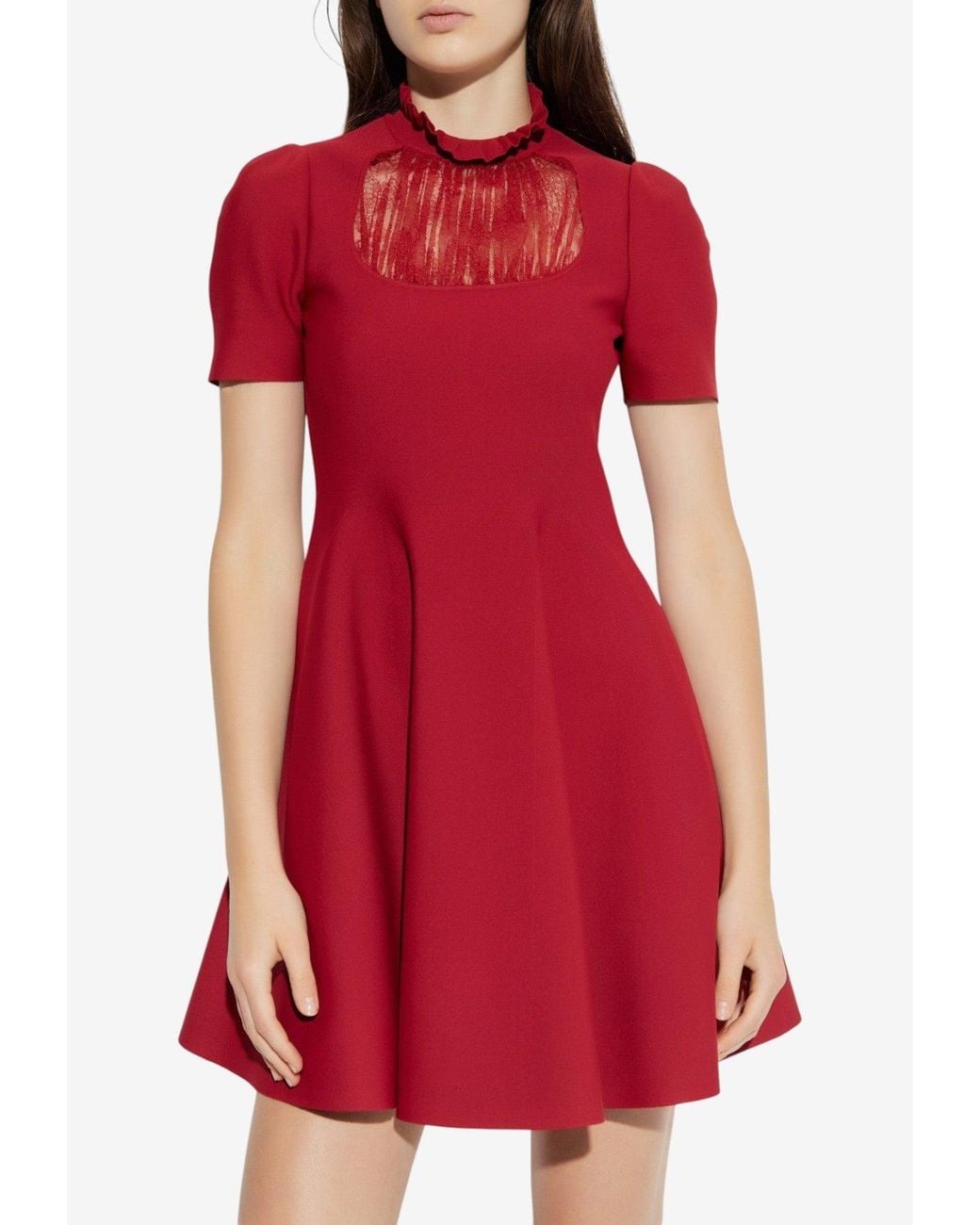 McQueen Flared Mini Dress With Lace Inserts
