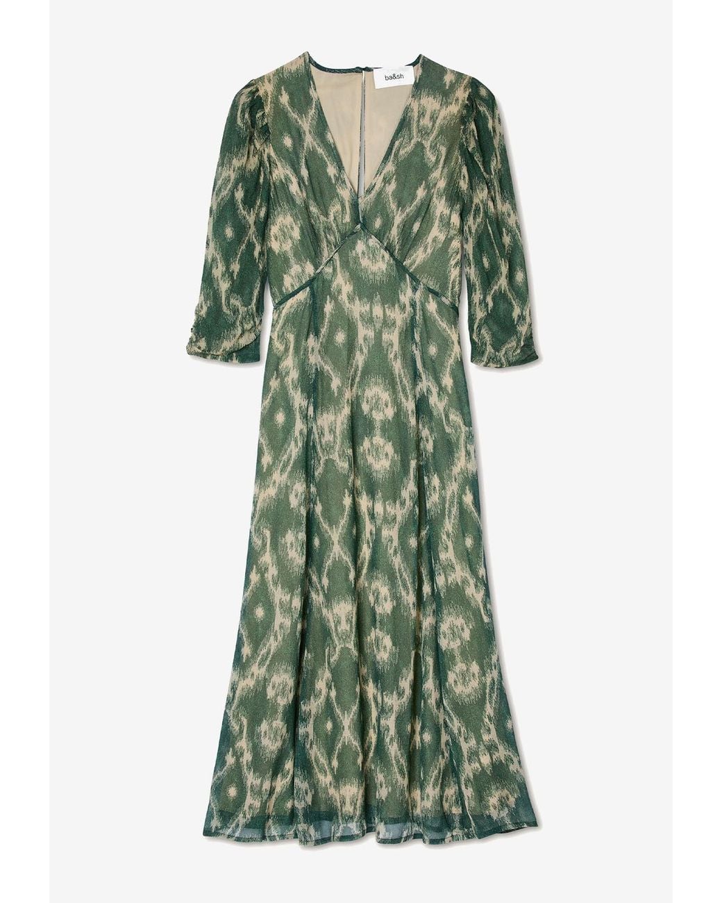 Ba&sh Green Matsa Printed Midi Dress