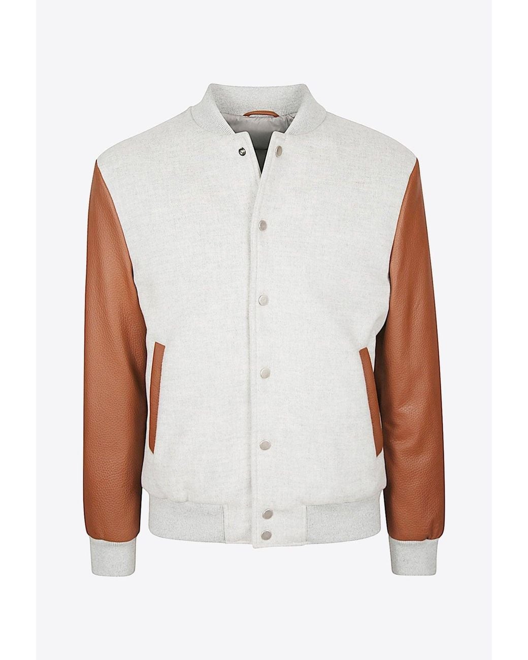 Eleventy White Wool And Leather Bomber Jacket for men