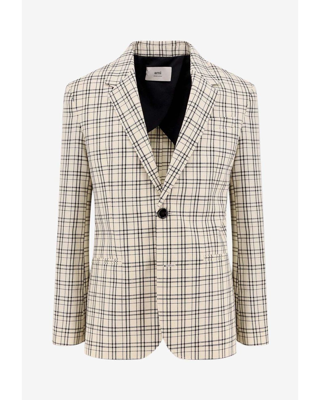AMI Natural Madras Check Single-Breasted Blazer for men