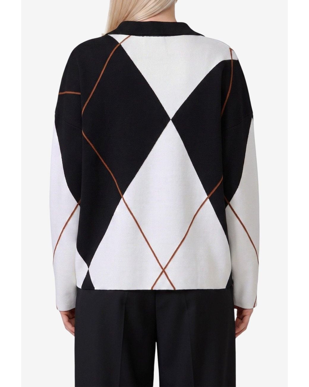 Max Mara Black Sala Argyle Wool Soft Sweater