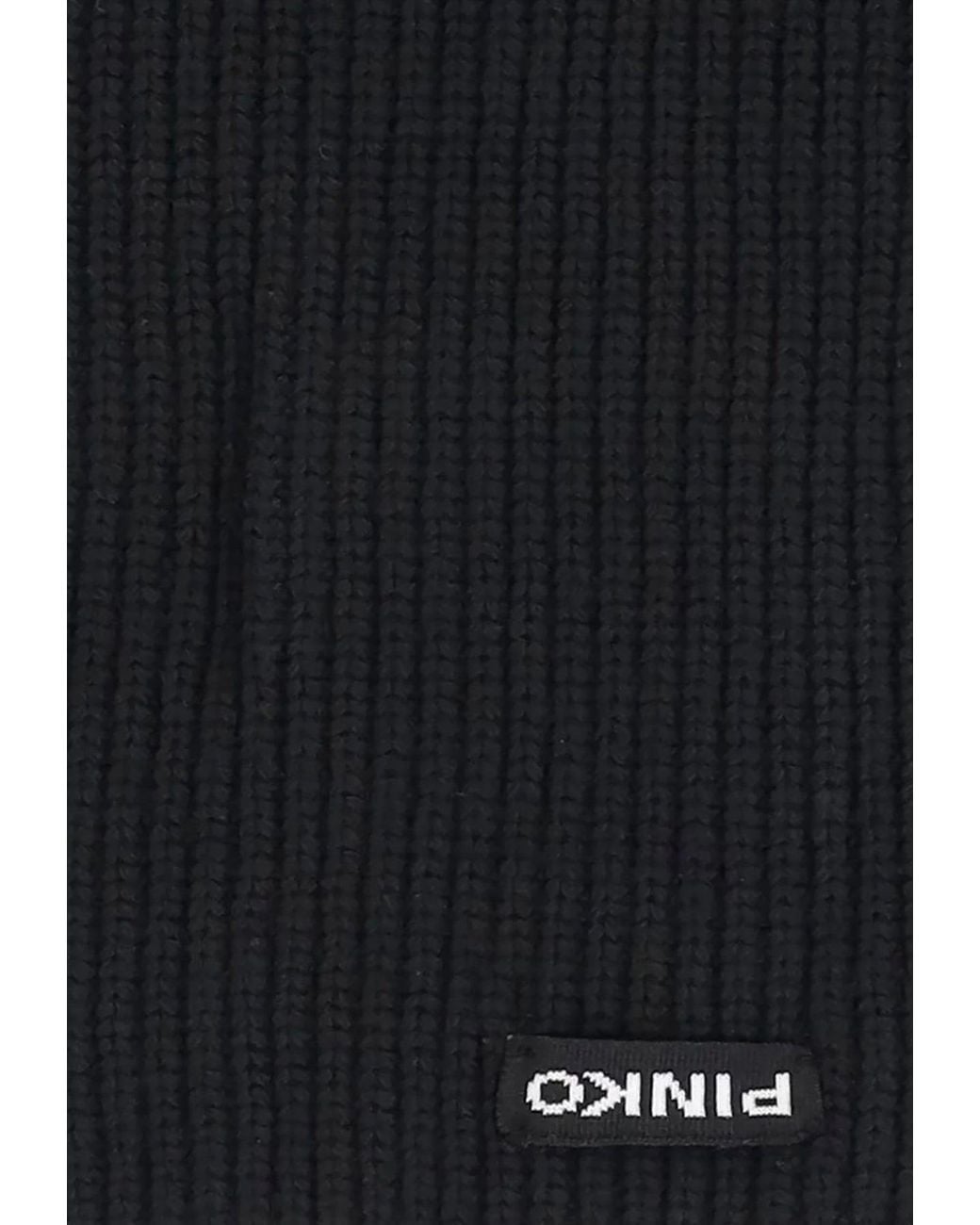 Pinko Black Logo Patch Ribbed Scarf
