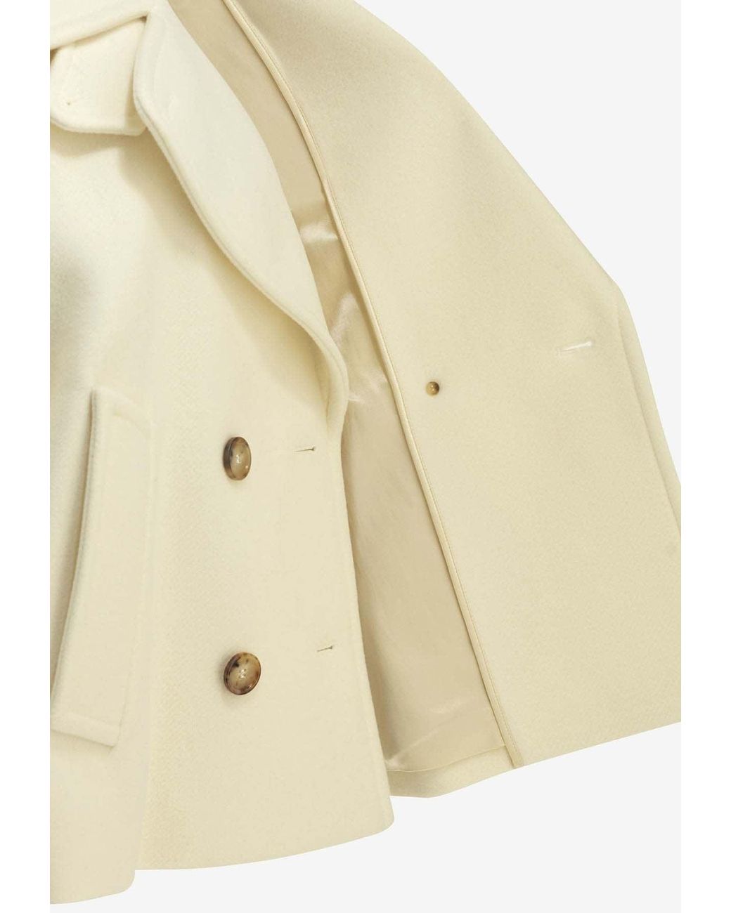 Chloé Natural Double-Breasted Wool Short Coat