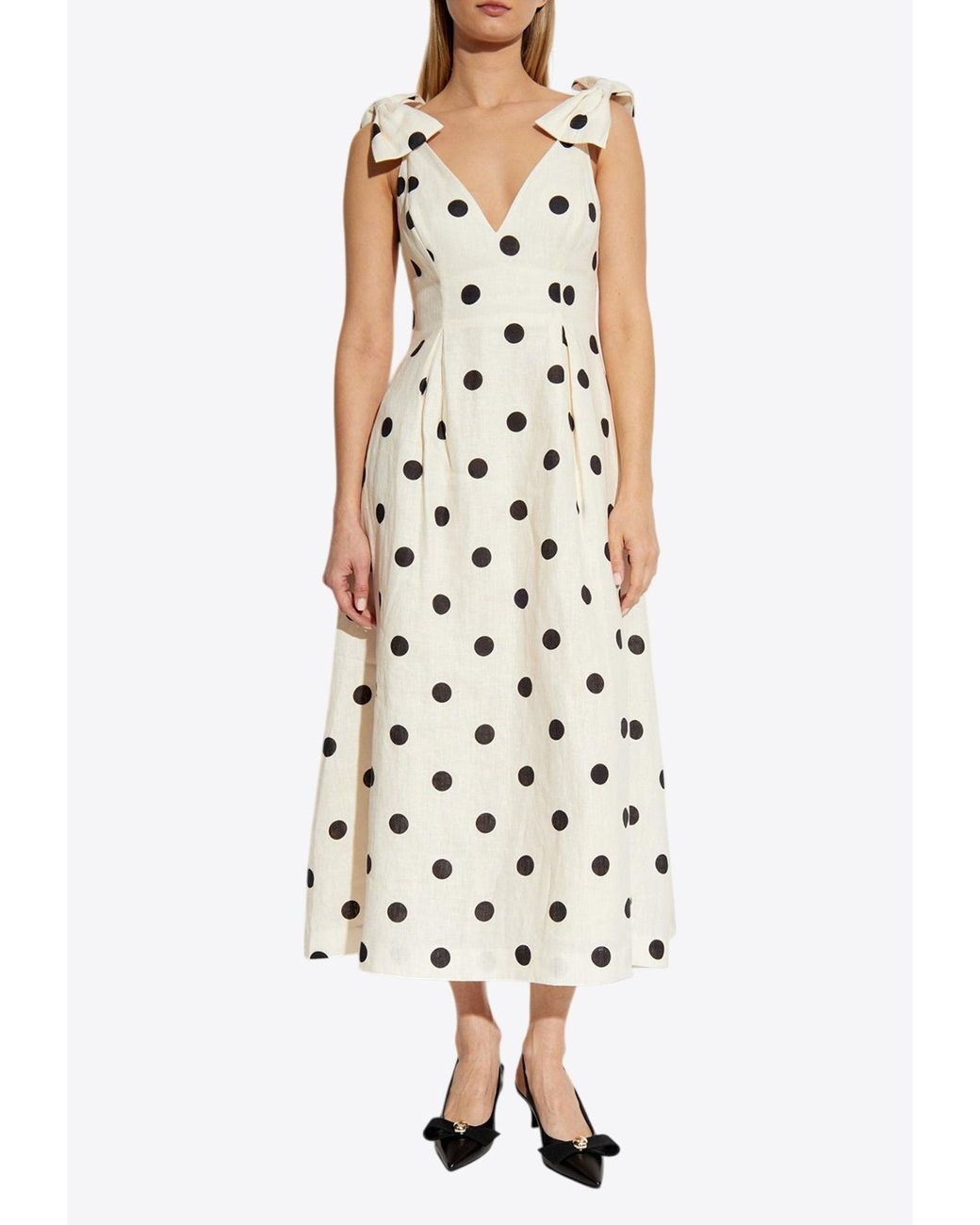 Zimmermann Crush Polka Dot V-Neck Midi Dress in White | Lyst