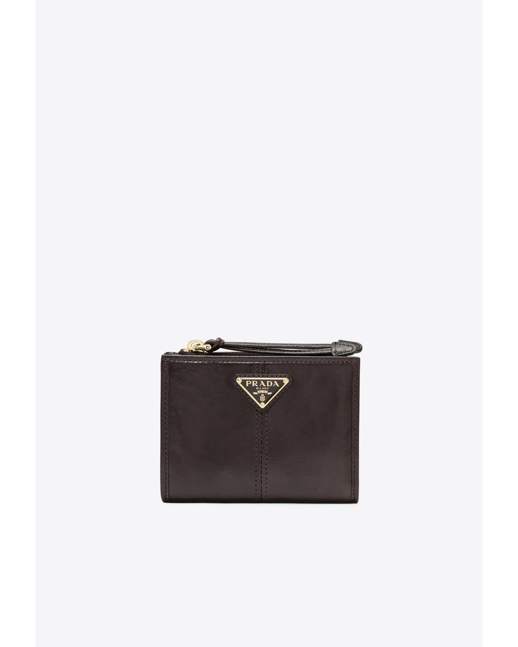 Prada White Triangle Logo Leather Zip Wallet