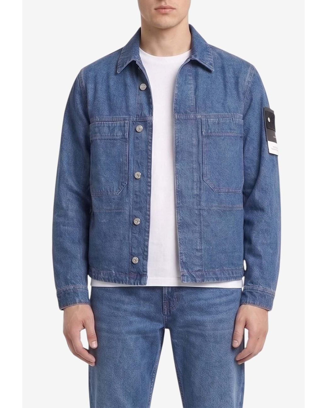 Stone Island Blue Logo Patch Denim Jacket for men