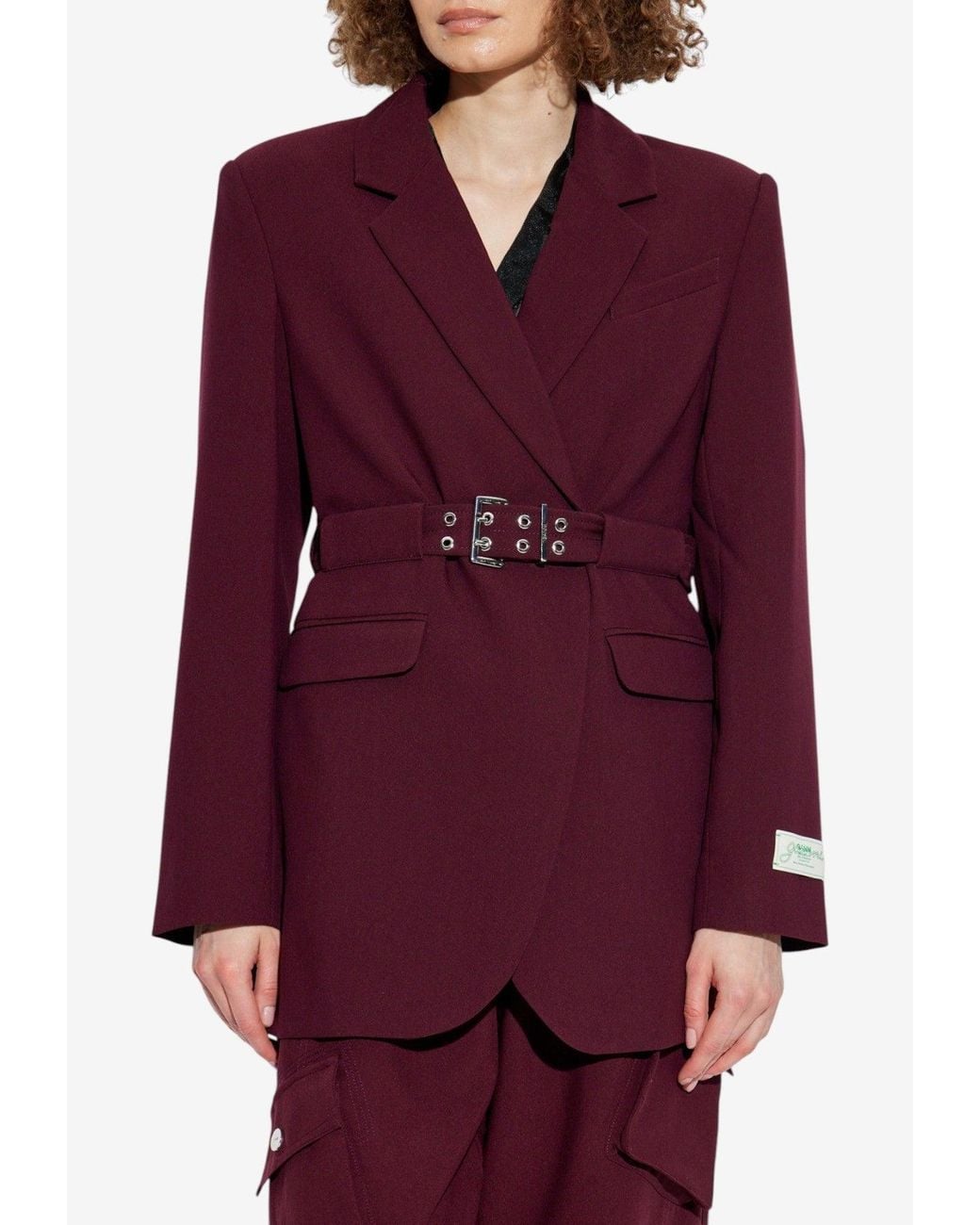 Ganni Red Belted V-Neck Blazer