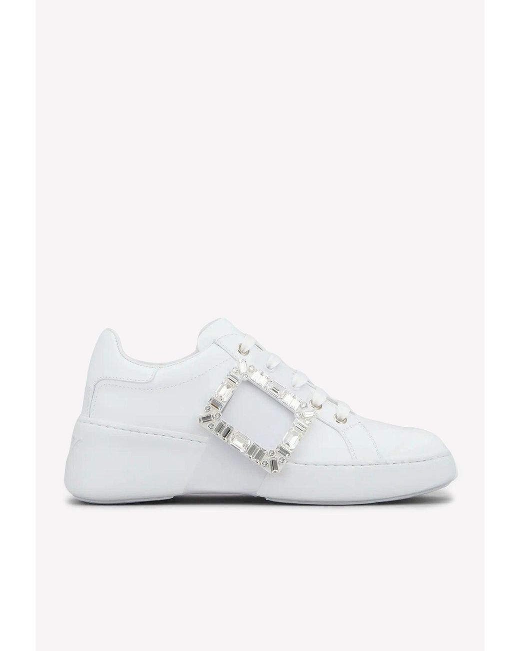 Roger Vivier Viv' Skate Crystal Buckle Sneakers In Soft Leather in White |  Lyst