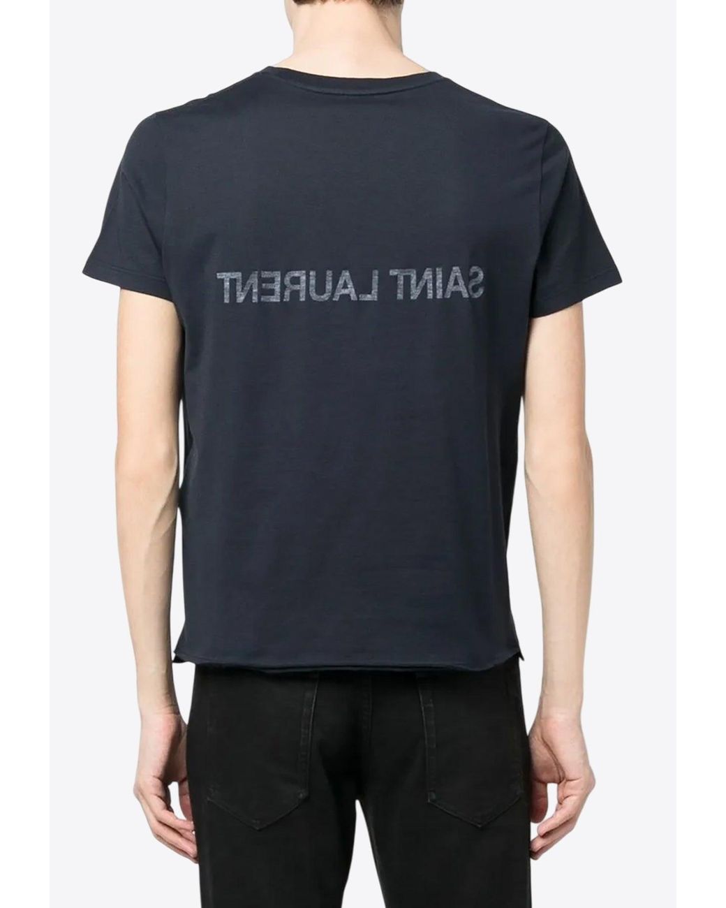 Saint Laurent Black Reverse Logo Print T-Shirt for men