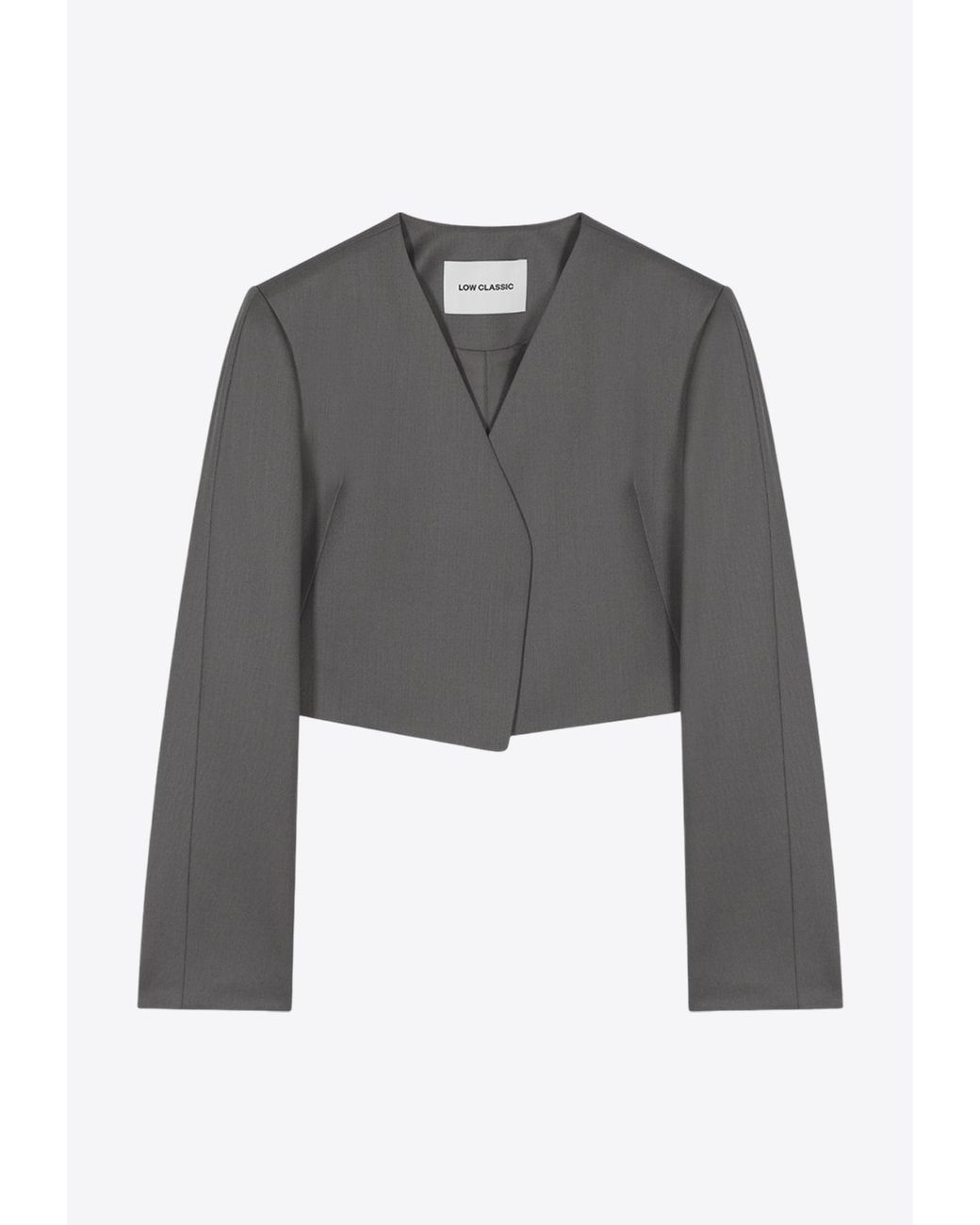Low Classic Gray Collarless Cropped Blazer