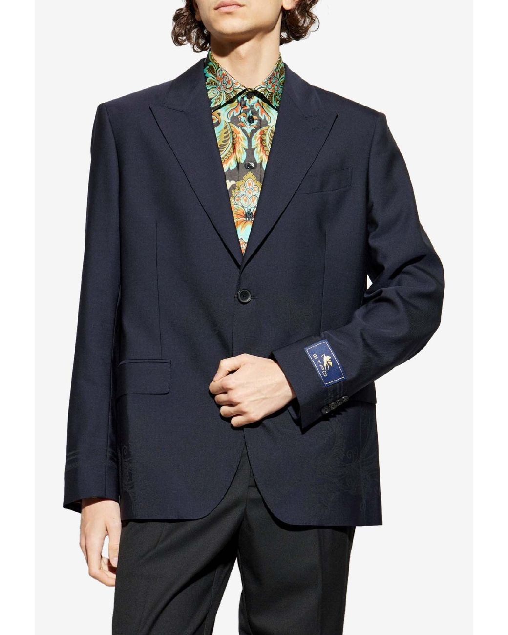 Etro Blue Wool Single-Breasted Blazer for men