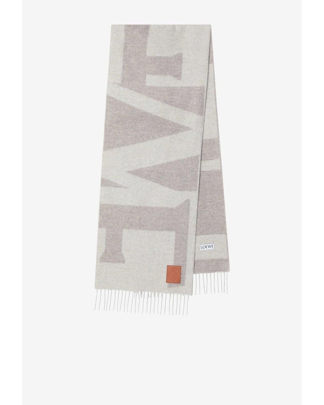 Loewe White Embossed Anagram Patch Cashmere Scarf
