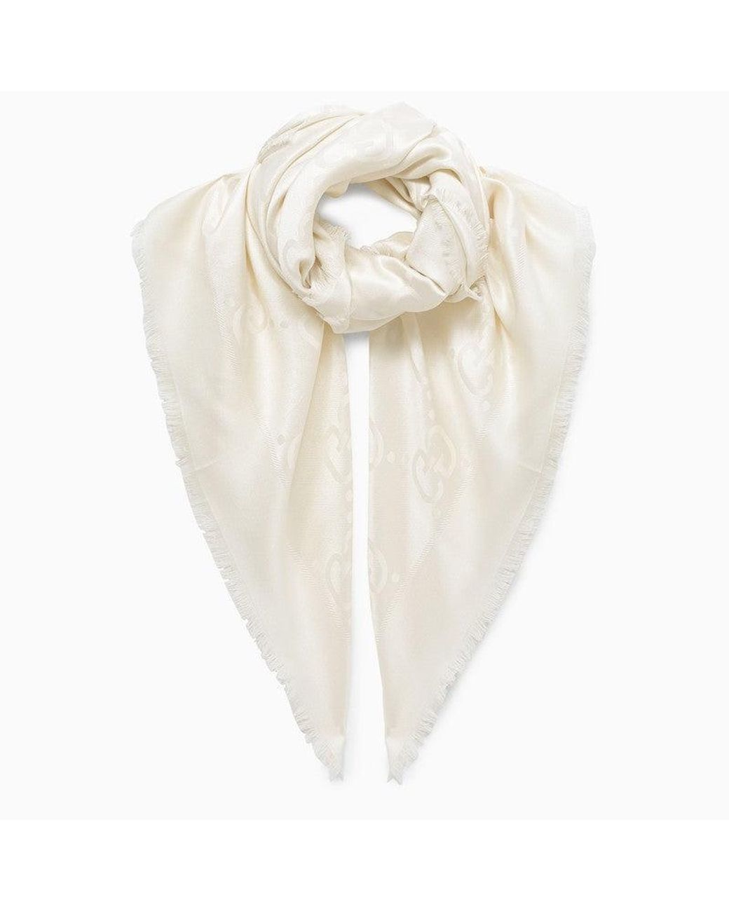 Gucci White Gg Jacquard Frayed Scarf - White in Natural | Lyst