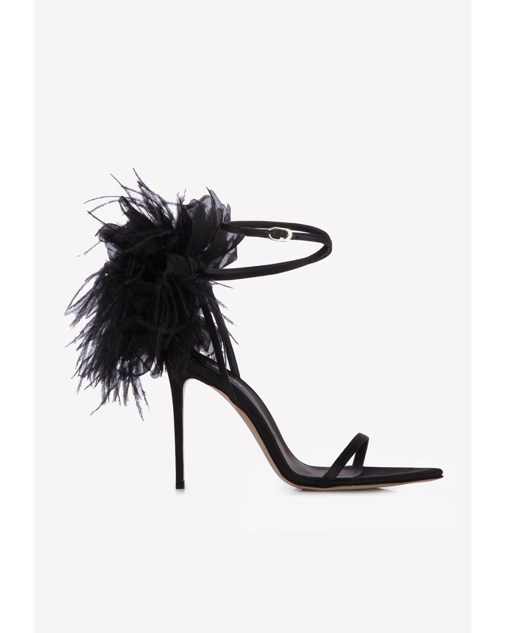 Le Silla Rose 110 Satin Feather-embellished Sandals in Black | Lyst Canada