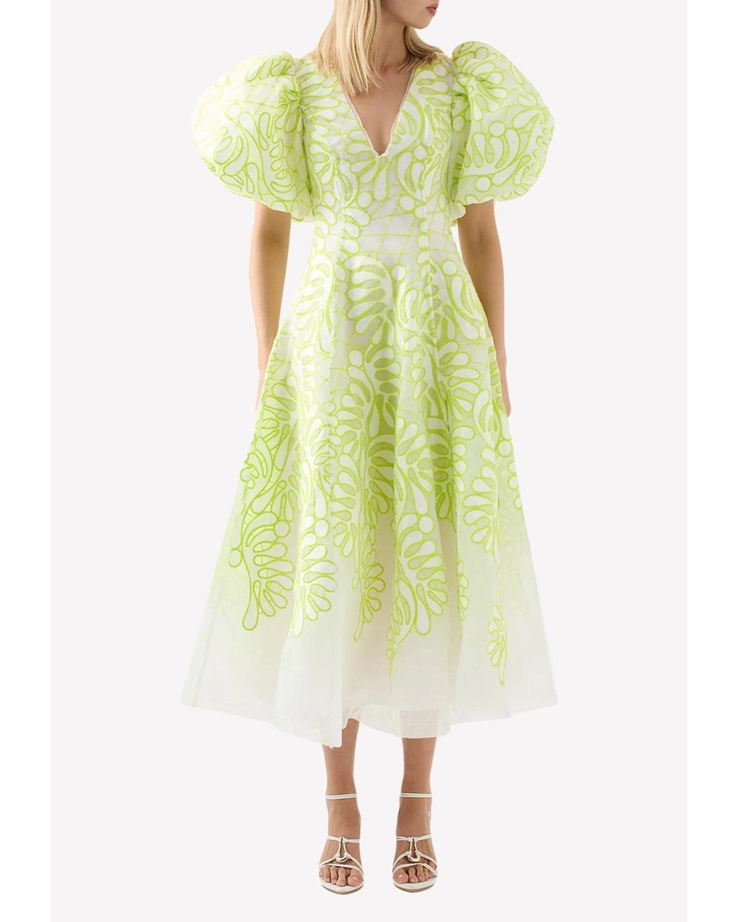 aje botanical trim midi dress Aje. Botanical Applique Midi Dress in Yellow