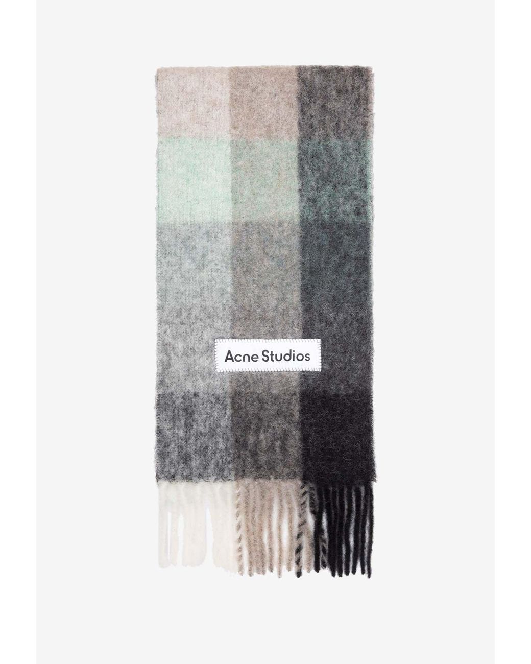 Acne Studios Checked Logo-patch Scarf In Wool Blend in Gray | Lyst