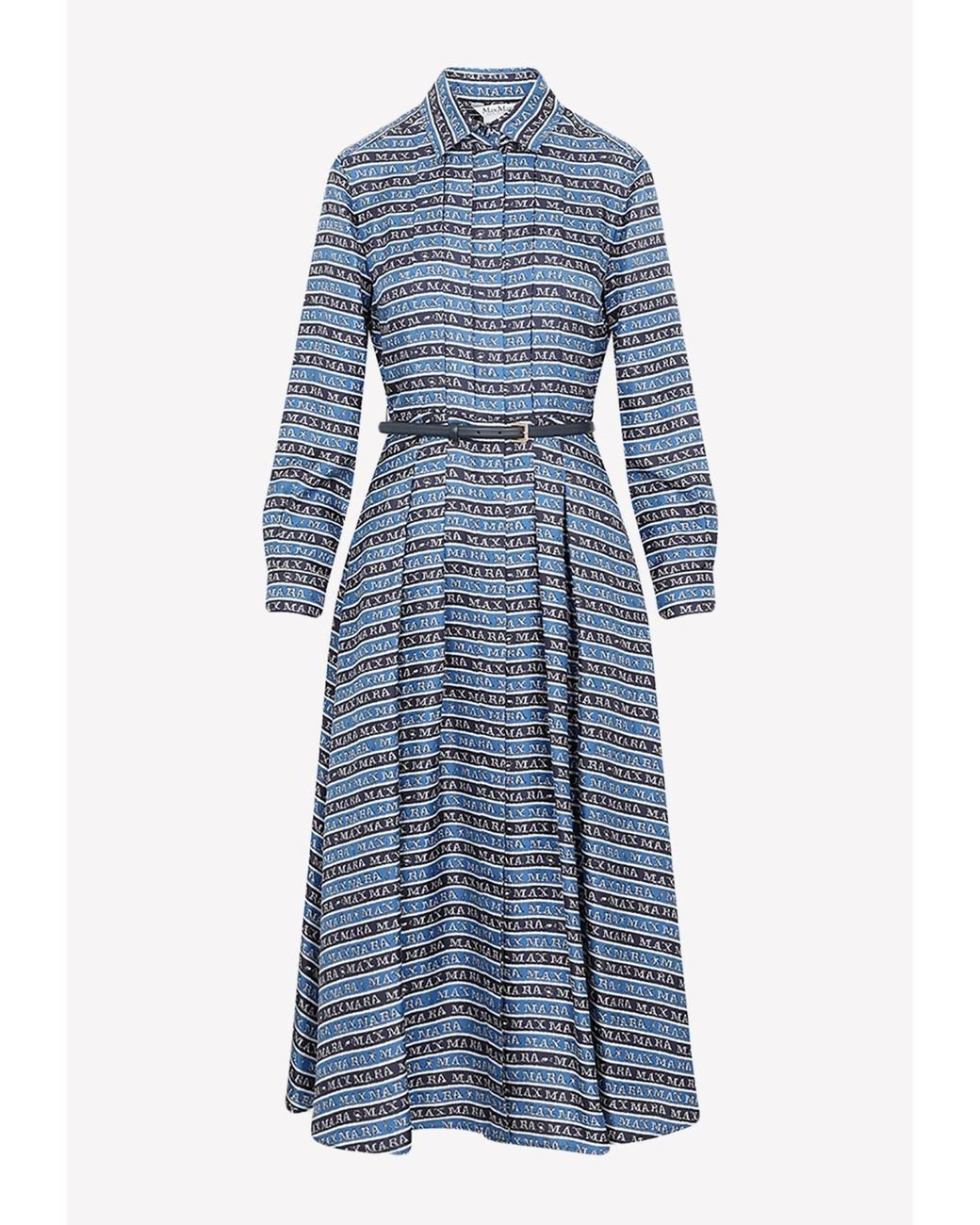 Max Mara Emmy Logo Stripe Belted Shirt Dress in Blue | Lyst