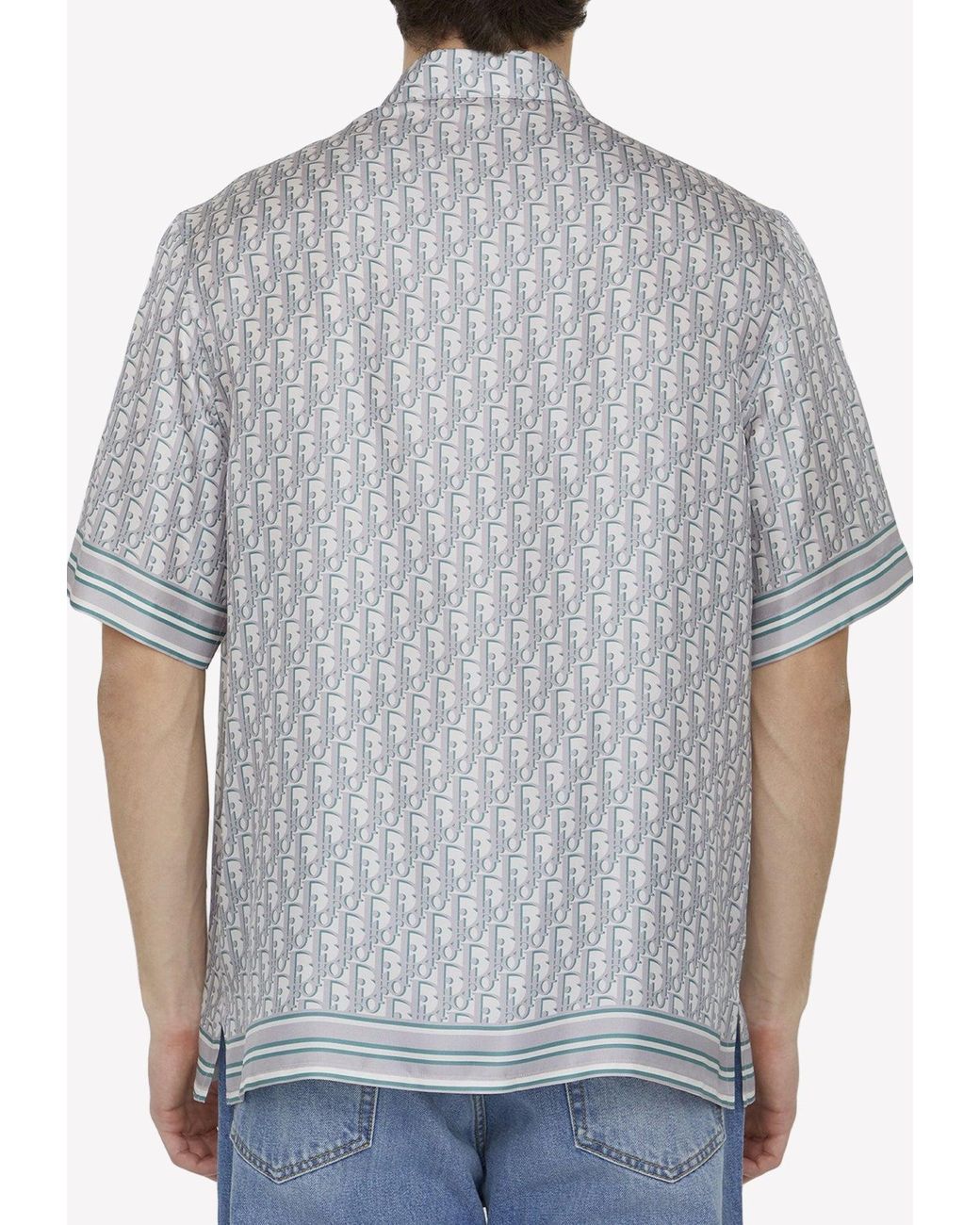 Dior Logo Oblique Pattern Silk Shirt in Gray for Men | Lyst