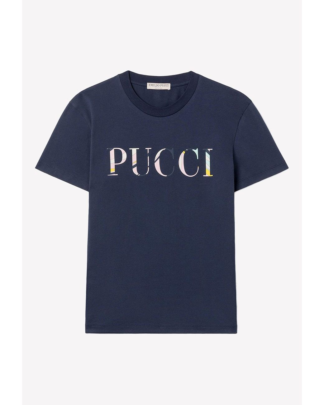 Emilio Pucci Onde Print Logo T-shirt in Blue