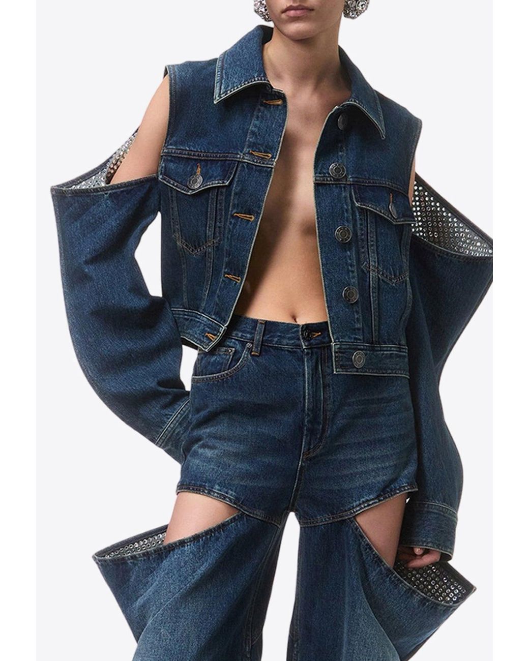Cold shoulder deals denim jacket