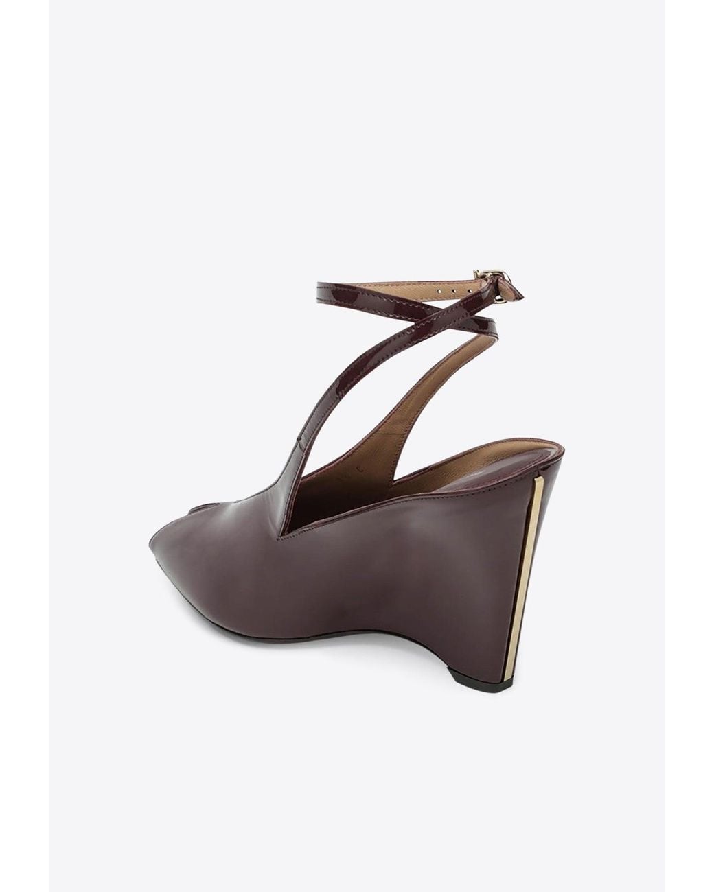Ferragamo Brown Arcadia 95 Patent Leather Wedge Sandals