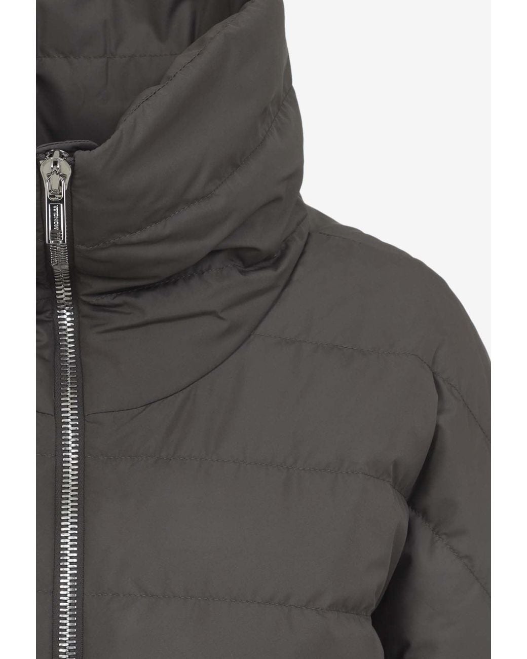 Moncler Gray Cropped Down Jacket With Logo-Patch