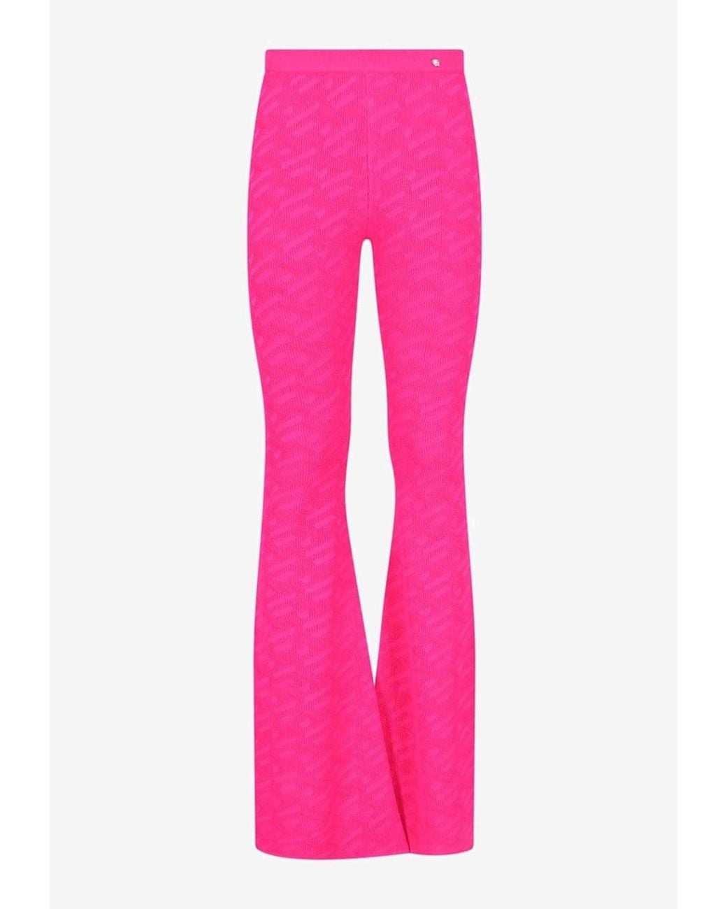 Versace Pink Logo Pattern Flared Pants