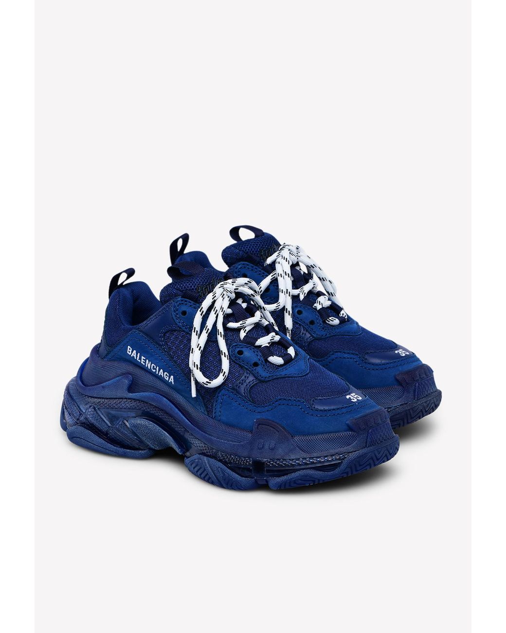 balenciaga triple s clear sole sneakers in navy blue