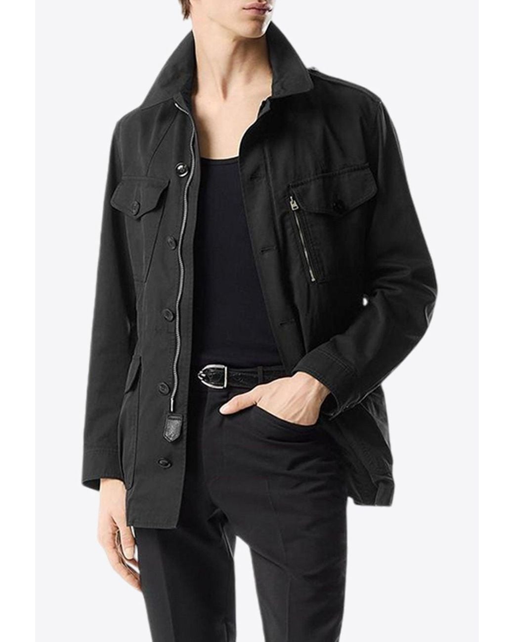 Tom Ford Black Cotton Twill Army Field Jacket for men