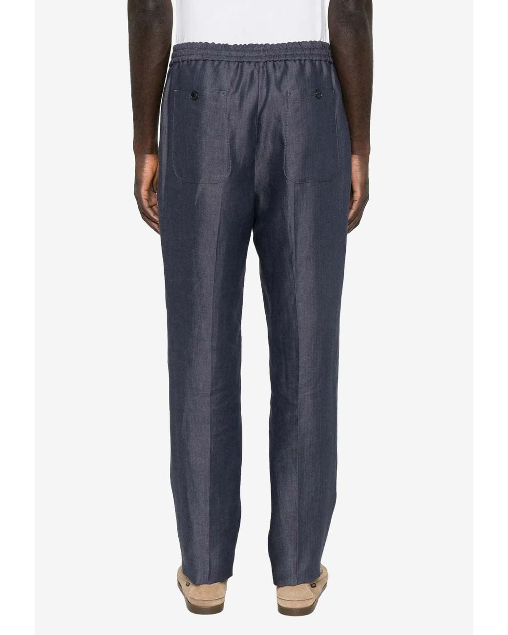Etro Blue Linen Drawstring Track Pants for men