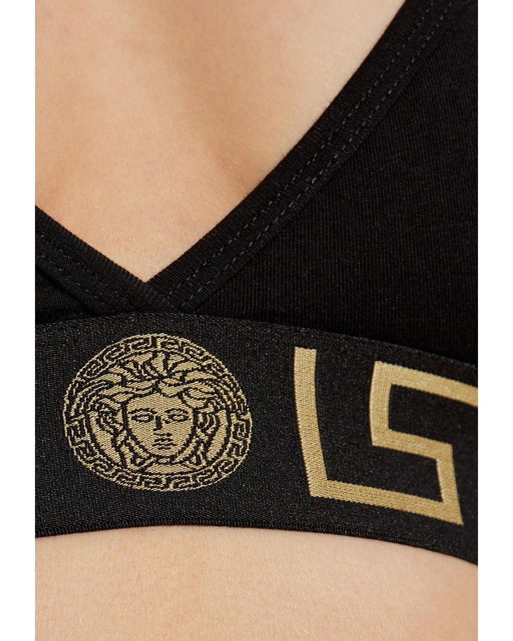 Versace Black Greca Border Triangle Bralette