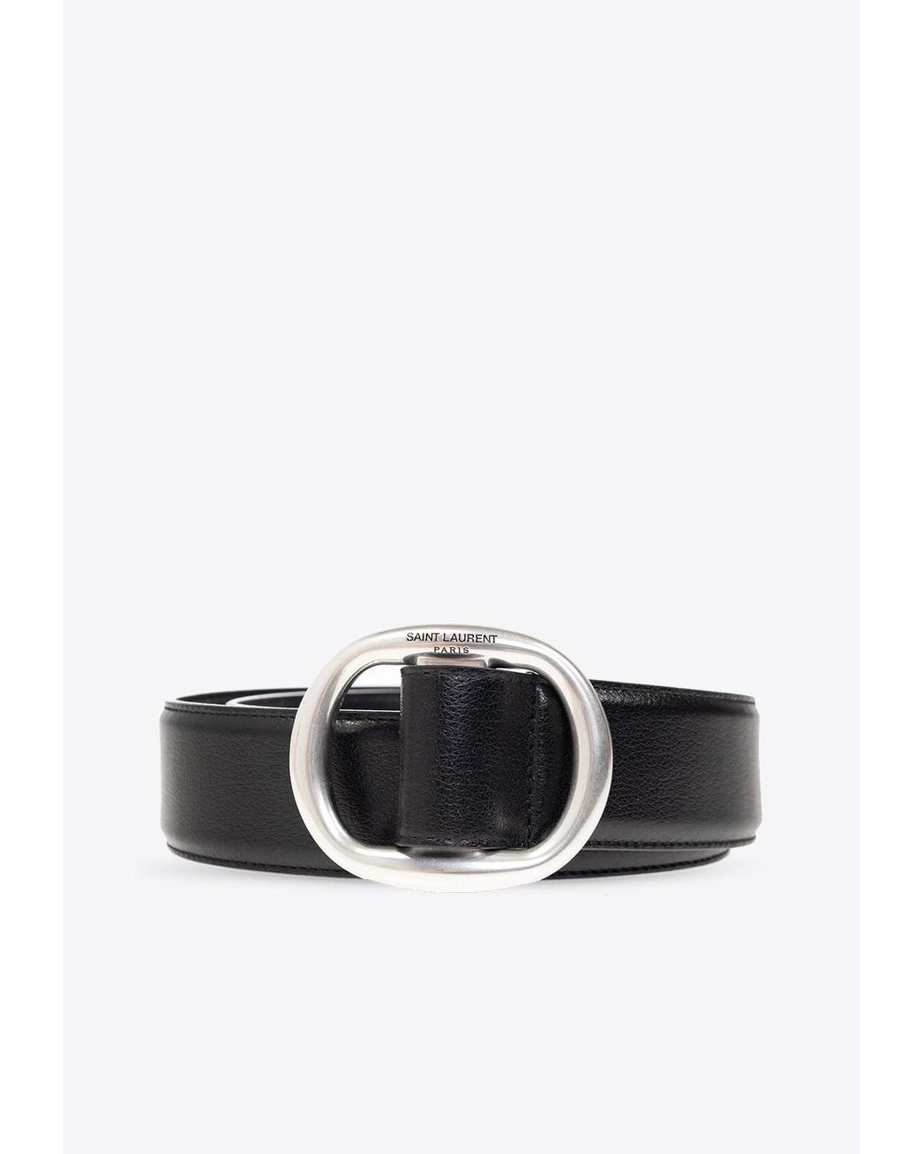 Saint Laurent Oval Buckle Calf Leather Belt in White for Men