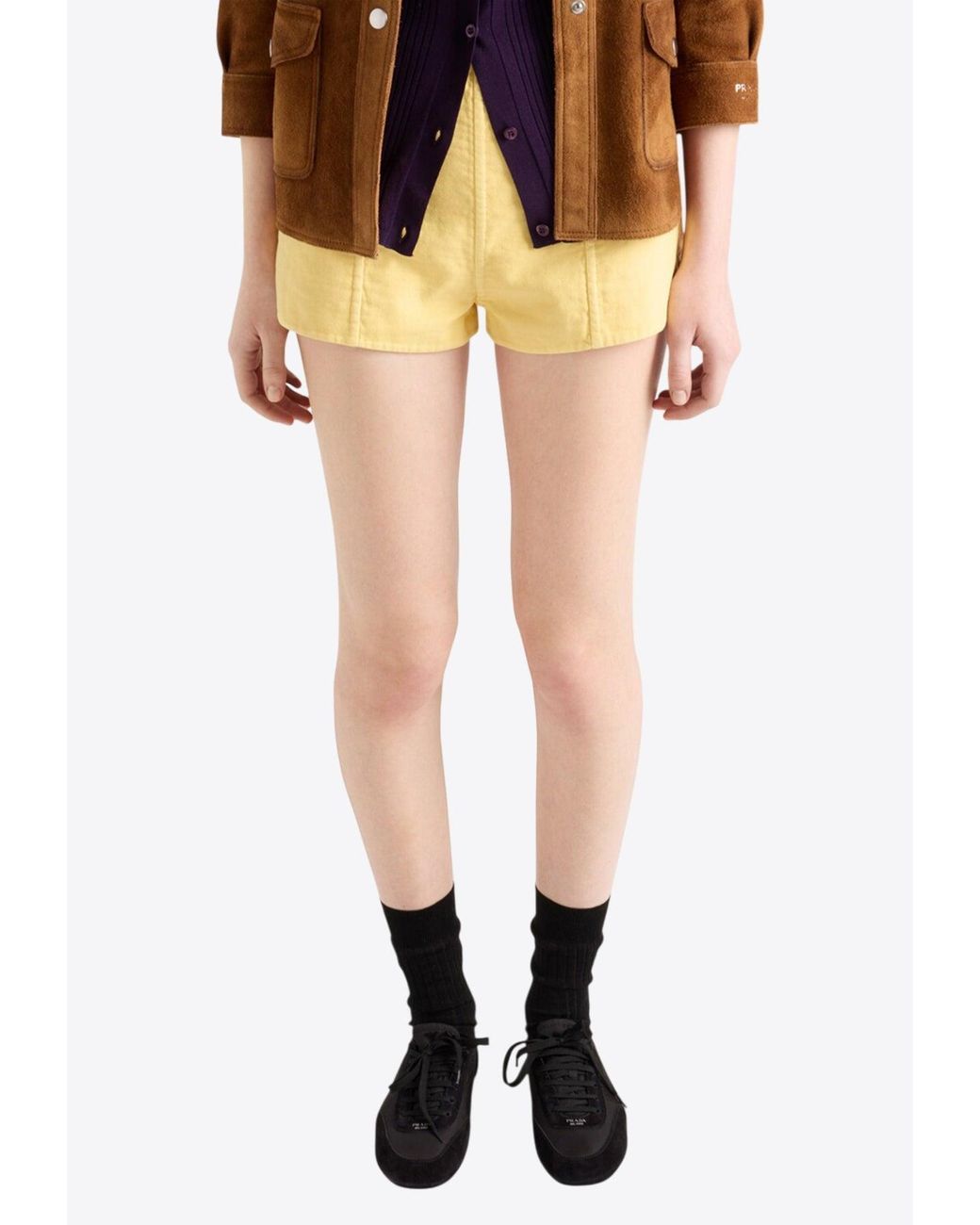 Prada Black Logo Patch Double Mini Shorts