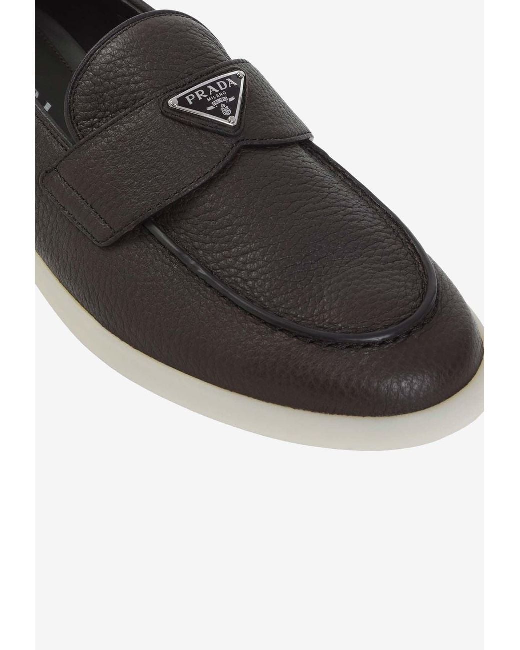Prada White Suede Apron-Toe Triangle Loafers for men