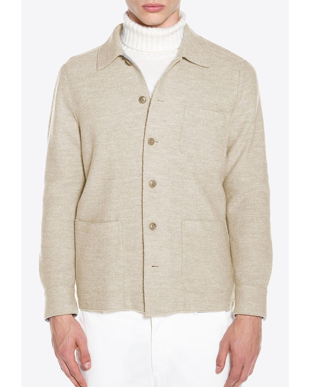 Eleventy Natural Wool Knitted Overshirt Jacket for men
