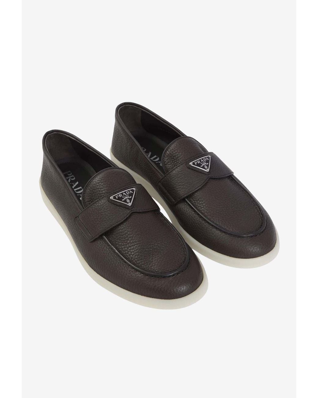 Prada White Suede Apron-Toe Triangle Loafers for men