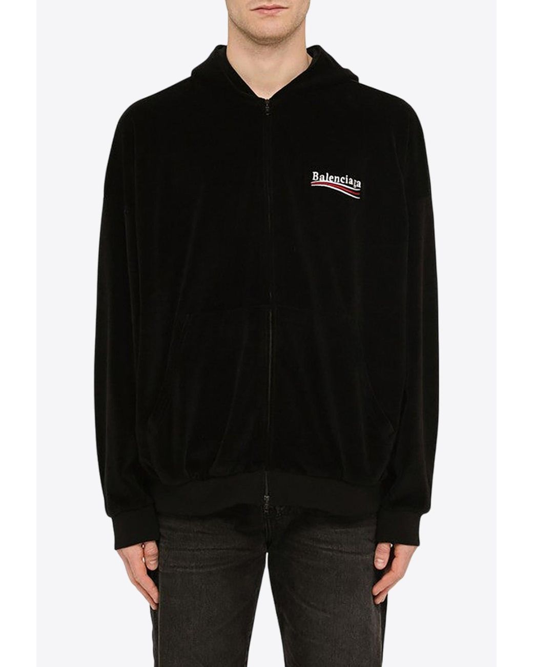 Balenciaga Political Campaign Logo Zip-Up Hoodie in Black Balenciaga Political Campaign Logo Zip-Up Hoodie in Black
