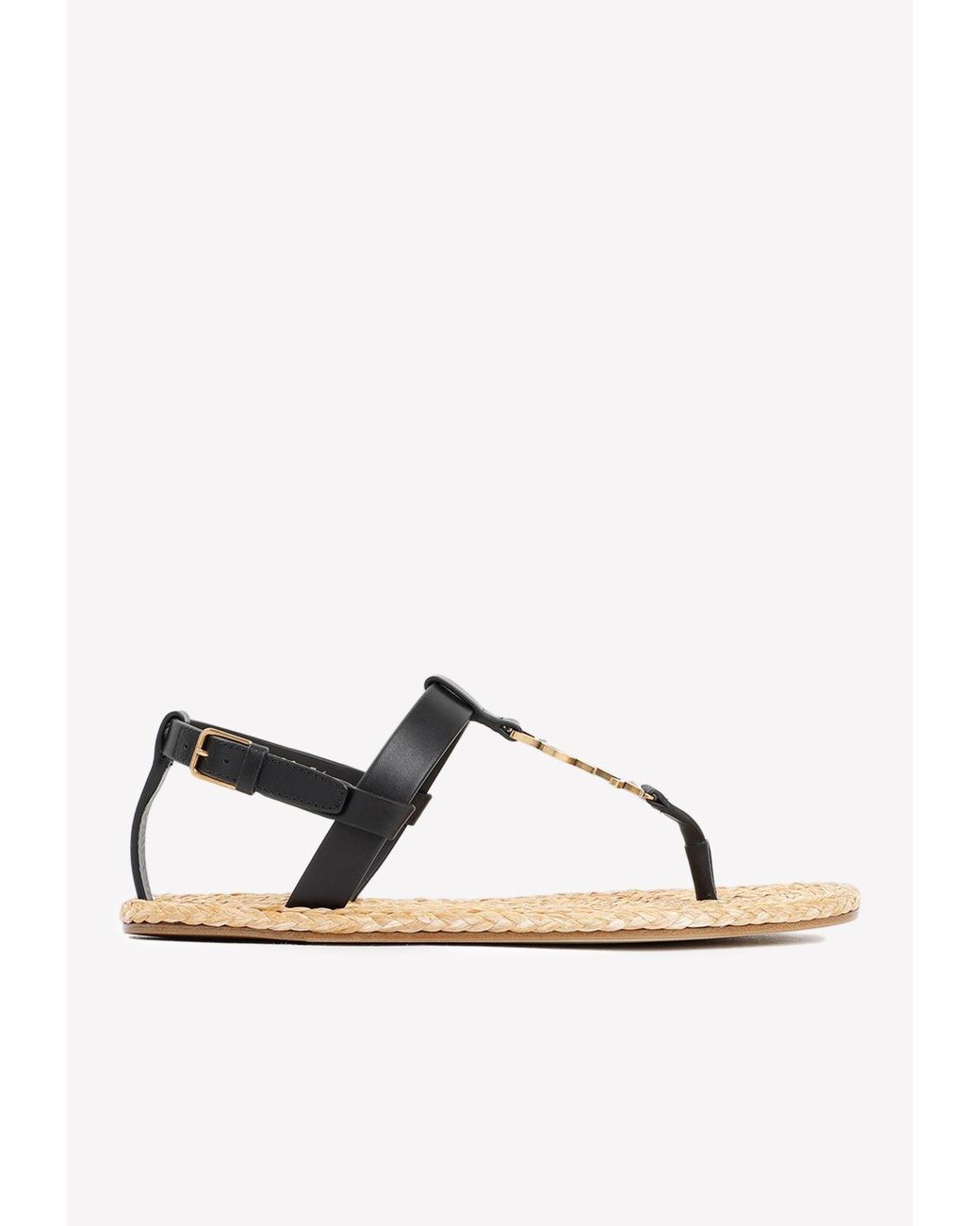 Saint Laurent Cassandra Flat Sandals In Leather in Black Lyst UK