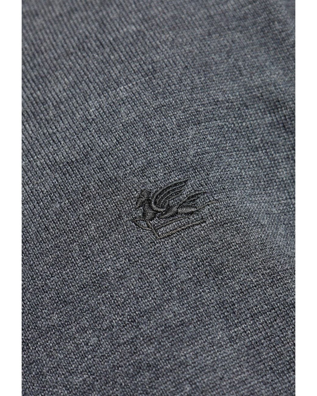Etro Gray Embroidered Logo Wool Turtleneck for men