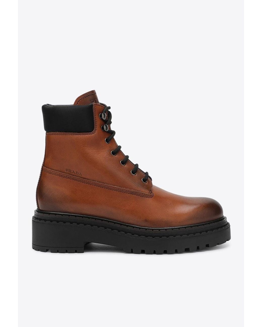 Prada Brown Logo Leather Boot