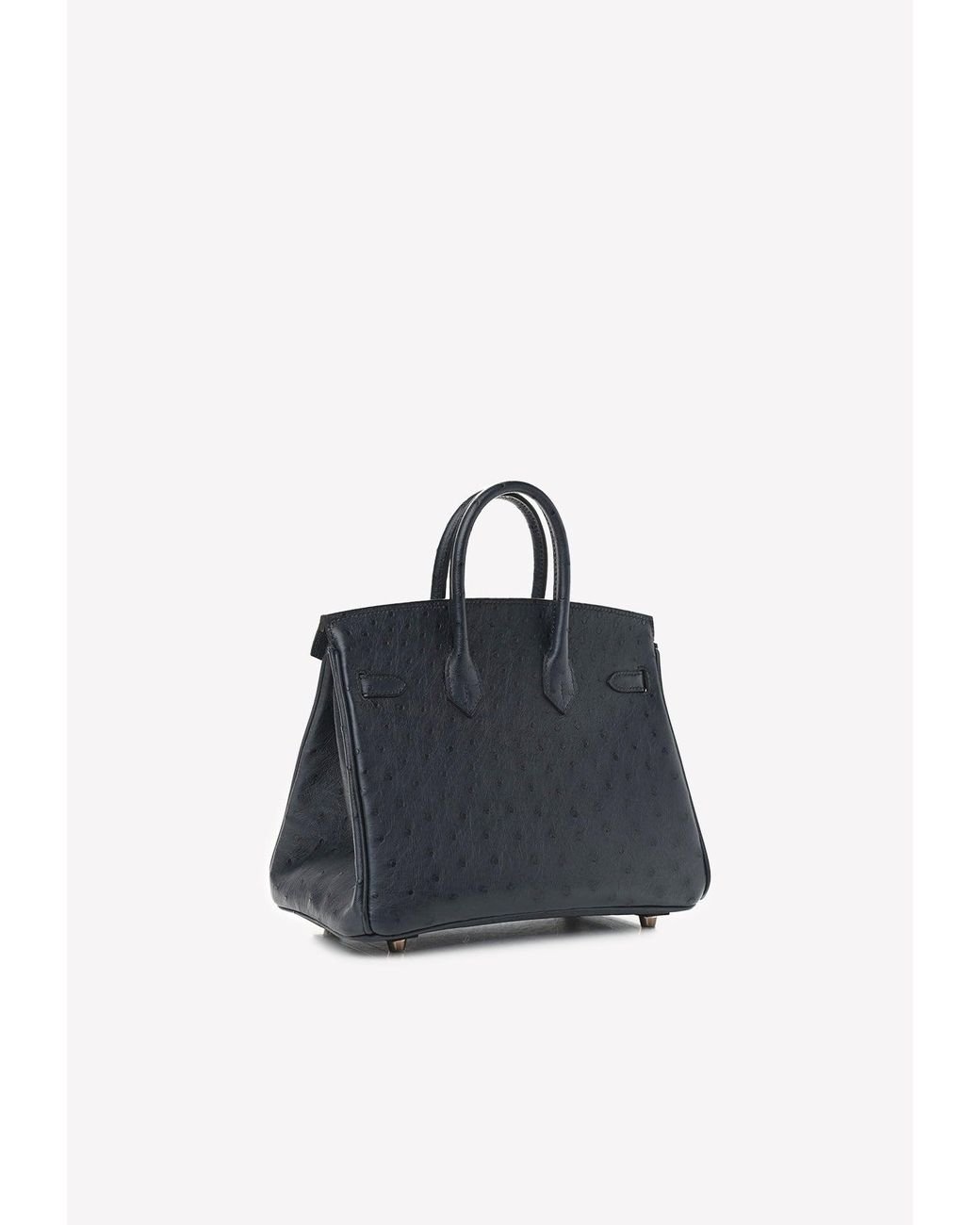 Hermès Birkin 25 Top Handle Bag In Bleu Indigo Ostrich With Rose Gold  Hardware in Blue