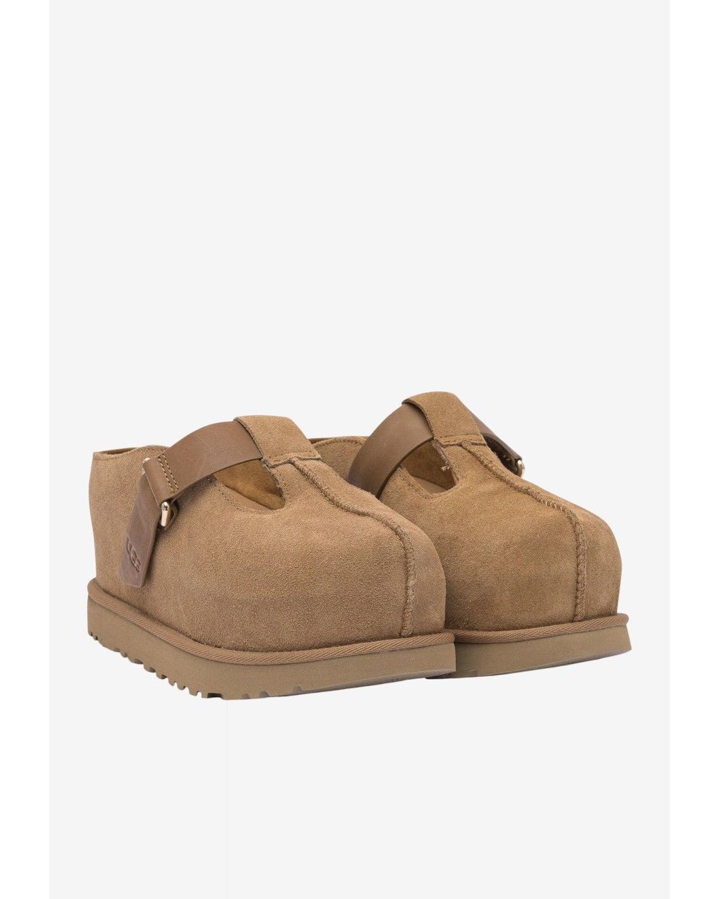 Ugg Brown Logo-Engraved Suede Slippers