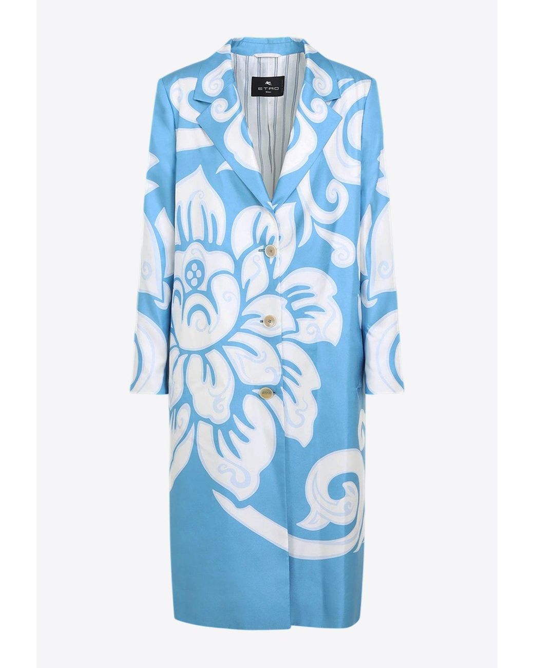 Etro Blue Printed Silk Coat