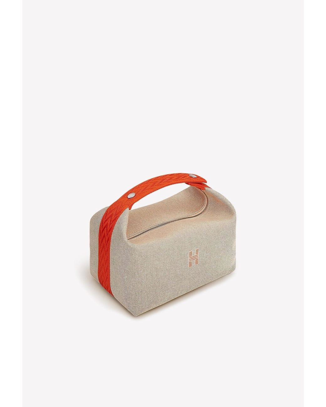 Hermès Large Brideabrac Pouch In Natural And Orange Canvas Lyst