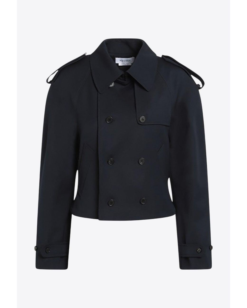 McQueen Blue Double-Breasted Wool Coat