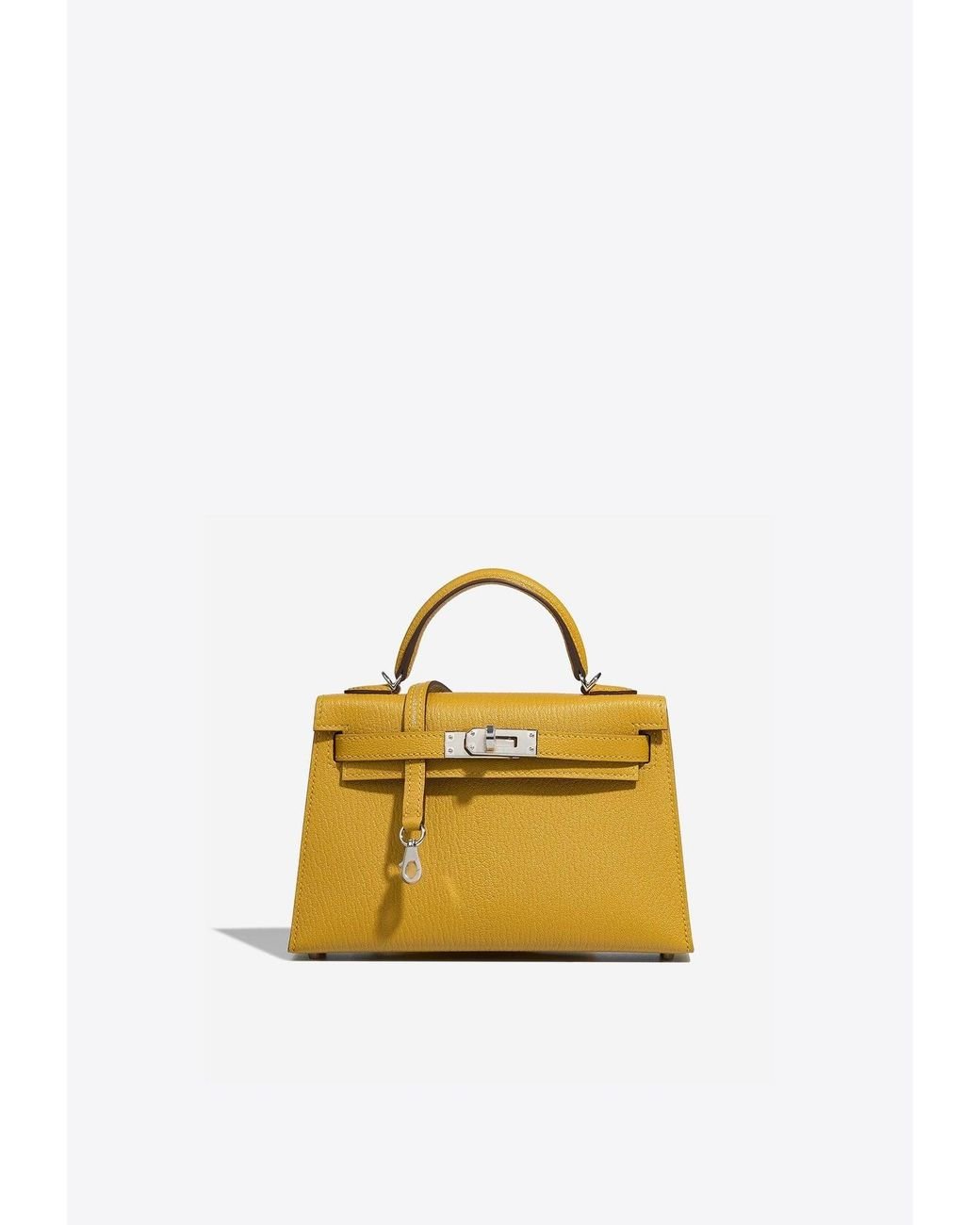 Hermès Mini Kelly 20 Verso In Jaune Ambre And Gold Chèvre Mysore With  Palladium Hardware in Yellow | Lyst